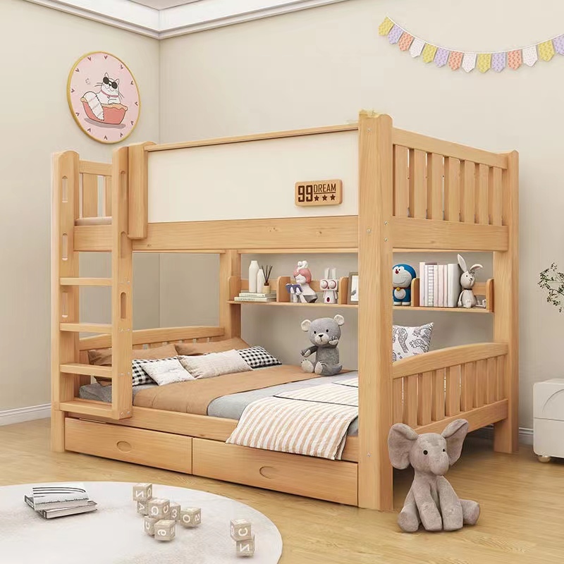 Cama escalera de madera + + estantería + colchón + cajón