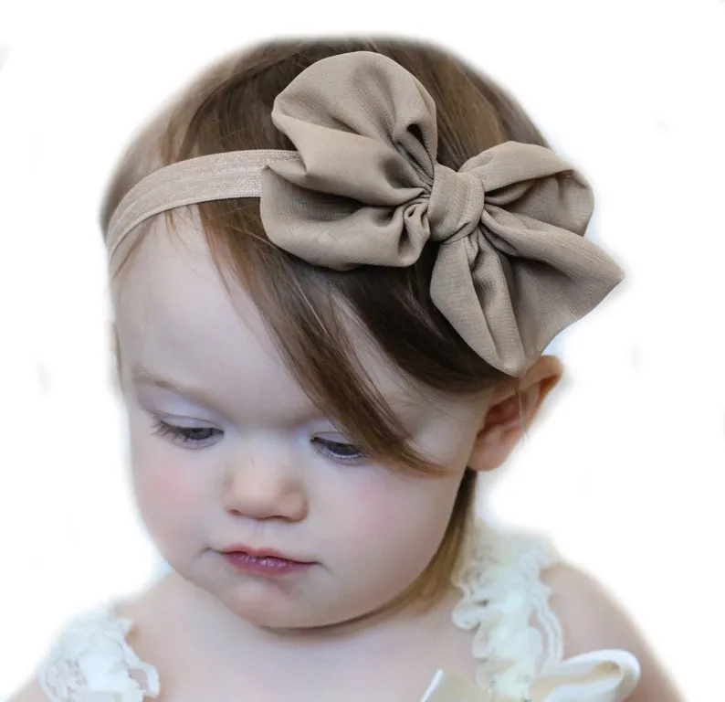 Yenidoğan bebek saç aksesuarları kızlar şifon büyük yay bandı bebek kız elastik bebek kafa bandı ilmek ile