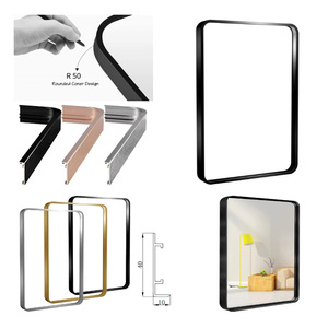 Marco de aluminio para espejo de pared, marco de metal negro de gran tamaño, decoración rectangular de esquina redonda - Product Image 2