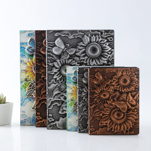 A5 Luxury European Retro Sunflower Journal <strong>Note</strong> Book Notepad Unique Personalized Carved PU Leather Embossed Cover <strong>Notebooks</strong>