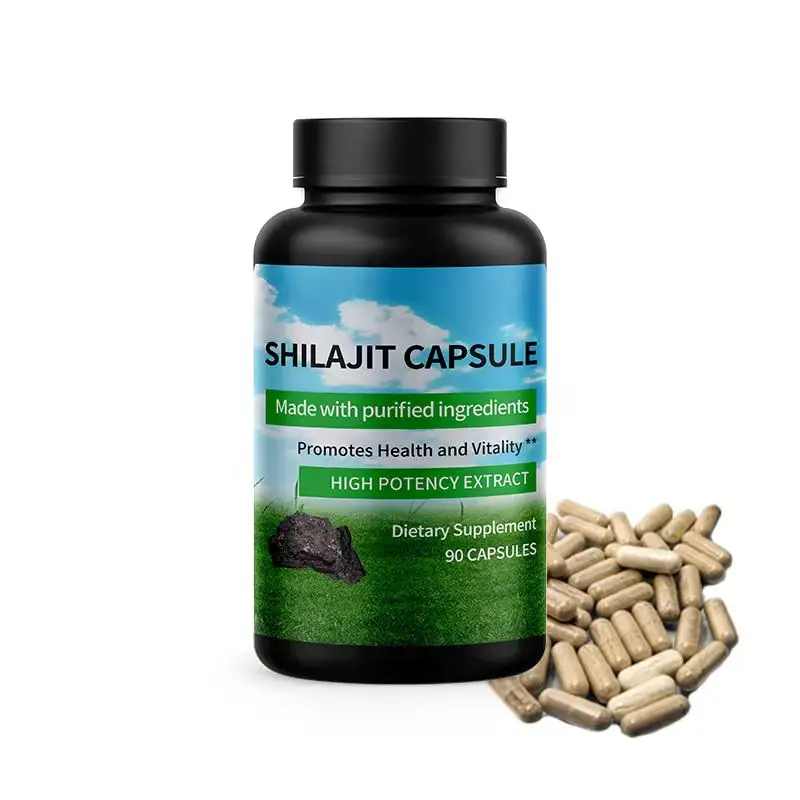 كبسولات مكملات صحية من Shilajit بملصق خاص OEM كبسولات مستخلصات من Shilajit الطبيعية