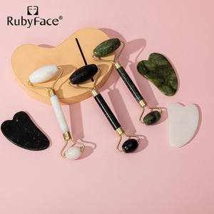 RubyFace yeşim rulo kuvars yüz masajı gua sha güzellik yüz masaj gül yeşim rulo Hairband ile yüz için set - Product Image 3