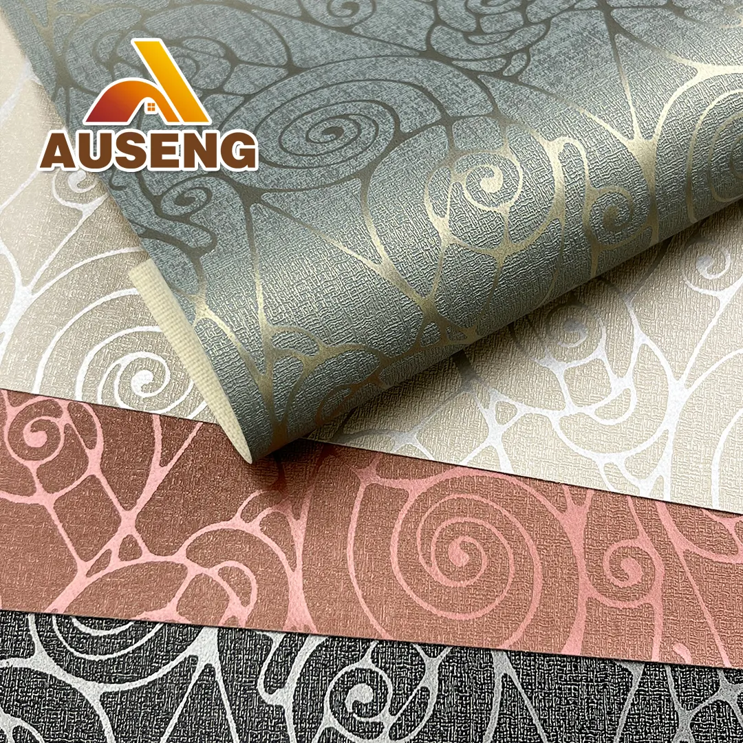 Yeni tasarım sıcak satış otel duvar kağıtları odası kumaş destekli yanmaz lüks duvar kağıdı Rolls PVC vinil dokulu Wallcovering