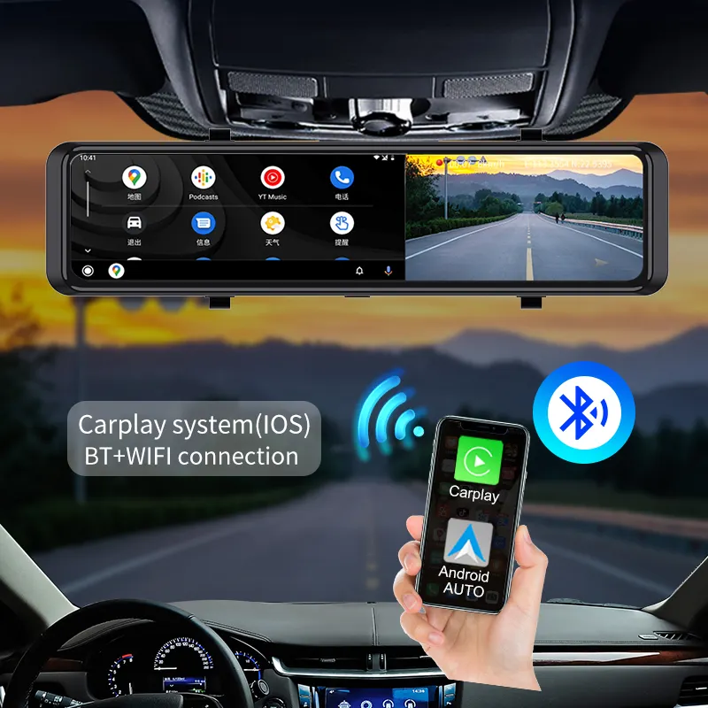 كاميرا داش بشريحتين 1080P للسيارة تدعم 4G LTE Android 10 كاميرا ملاحة GPS شاشة تحكم عن بعد تشغيل سيارة وأندرويد أوتو DVR بمرآة واي فاي