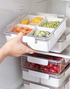 Contenedor organizador de almacenamiento de alimentos con tapa Bandeja de servicio dividida con 4 o 5 cajas extraíbles Contenedores Organizadores de refrigerador apilables - Product Image 2