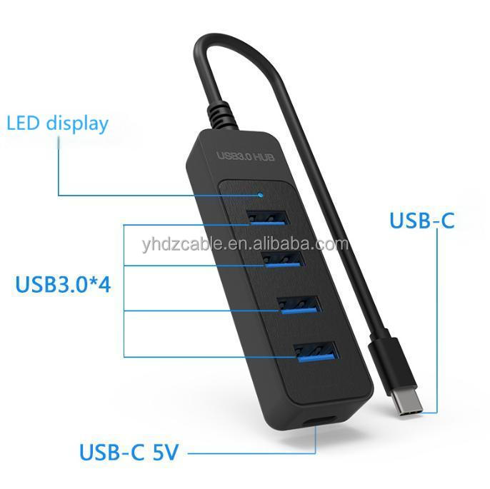 Black 0.3m Type C-4USB3.0