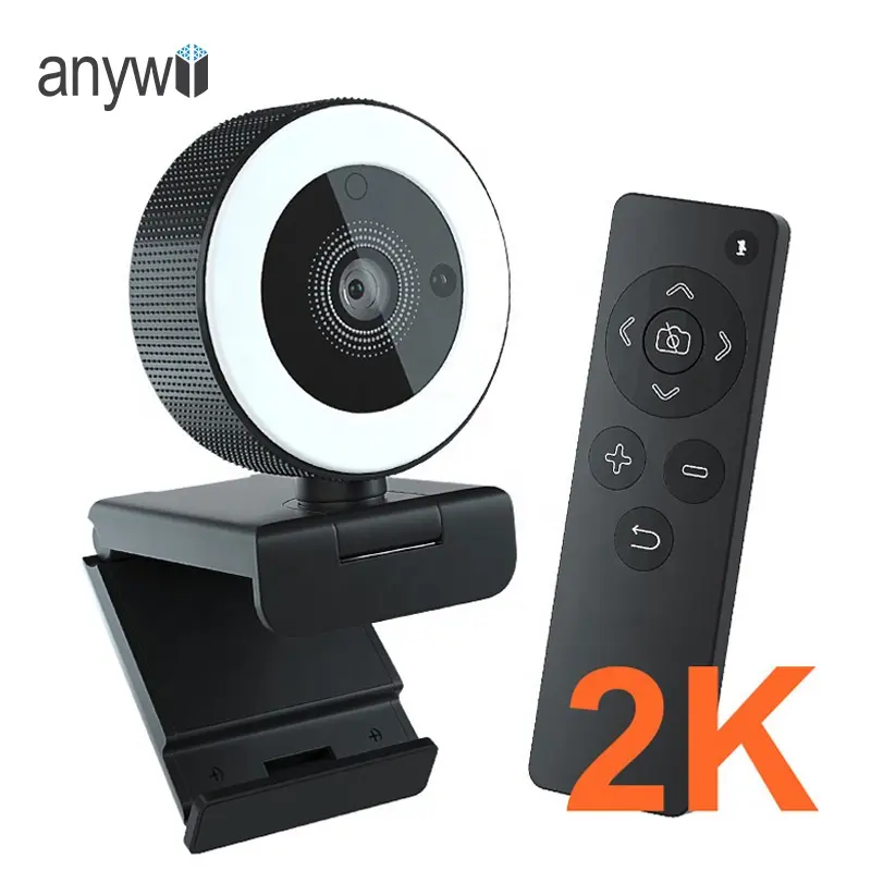 Luckimage webcam 2k remote control, kamera web autofokus 1080p lampu cincin, kamera web hd web usb