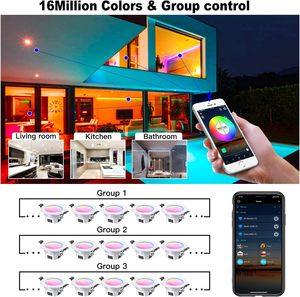 Smart Recessed Light <strong>4</strong> Inch Multicolorred Dimmable by App CCT 9 <strong>Watts</strong> CRI80+ Group Control Music Sync BT Smart <strong>LED</strong> Downlight - Product Image 3
