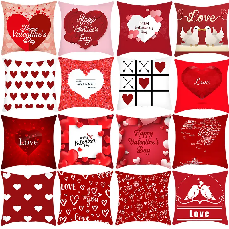 2023 Valentine's Day Pillow Cover Short Plush Print Red Heart Cushion Cover Valentine's Day Pillow Case Home Sofa Decoration