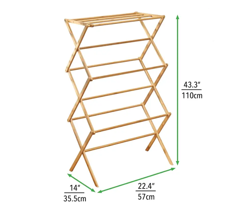 Rack de secagem de roupas, rack de roupas de madeira de bambu resistente para secar roupas, bambu