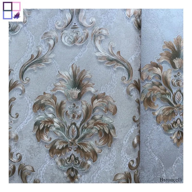 Deep Embossing Modern Wallpaper Flower Texture Damask Wall Coating For Decoration