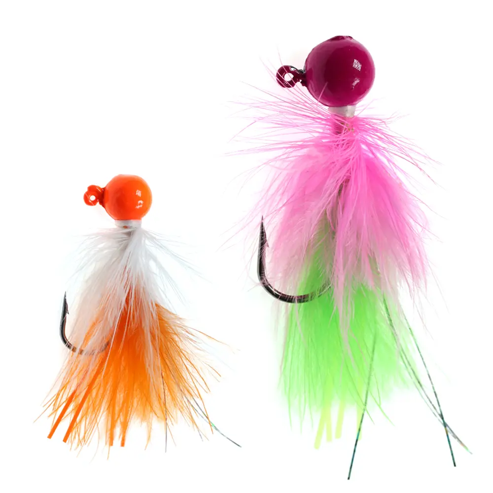 Wholesale Jig Head Fly Fishing Fly Fast Sinking Metal Hook Marabou Feather Artificial Fishing Bait Accesores For Trout Bass Etc