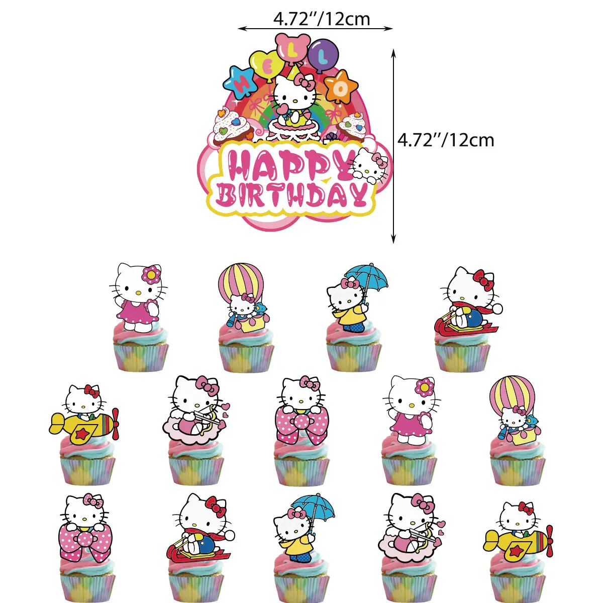 Personalizado Cupcake Postre Desechable Diy Papel Dibujos animados Gatito Gato Cake Stand Set Display Rack Herramientas Signo Fiesta de Cumpleaños Decoración