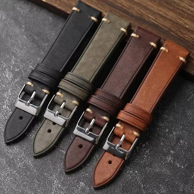 Vintage leather band watch high quality horween leather watch strap 20/22/24mm horween leather strap for smart watch