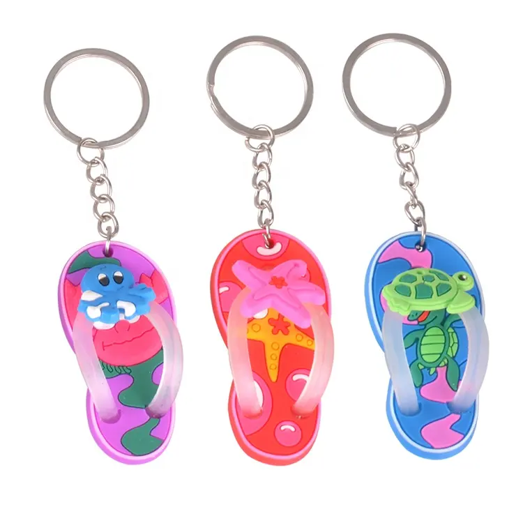 Sáng Tạo Mới PVC Mềm Đại Dương Cá Mặt Dây Chuyền Sao Biển Mùa Hè Dép Sandal Keyring PVC Flip Flop Keychain Cho Túi Và Xe