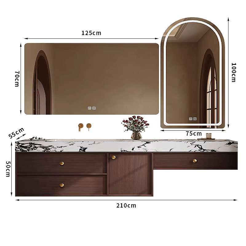 210cm main cabinet smart mirror-seamless quartz countertop