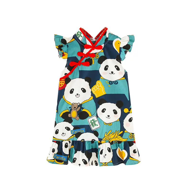 Cardigan cinese retrò grazioso panda rosso baby dinosauro mahjong bottone fiore petalo manica del bambino abbigliamento