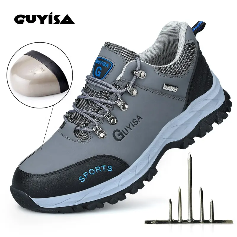 Guyisa sapatos de segurança para homens, sapatos com bico de aço resistente ao desgaste para segurança do trabalho