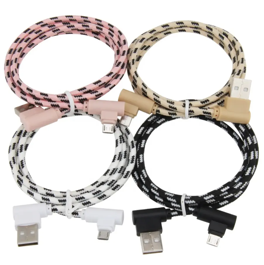 3ft 90 Graden Elleboog Micro Usb Opladen Data Kabel Nylon 1M Micro Sync Charger Cord Voor Android Telefoons