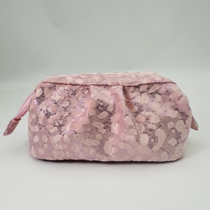 Custom for Pink Velvet Cosmetic <strong>Pouch</strong> with Zipper Closure Fashionable Geometric Pattern Large Capacity for Woman's Makeup Toilet - Product Image 2