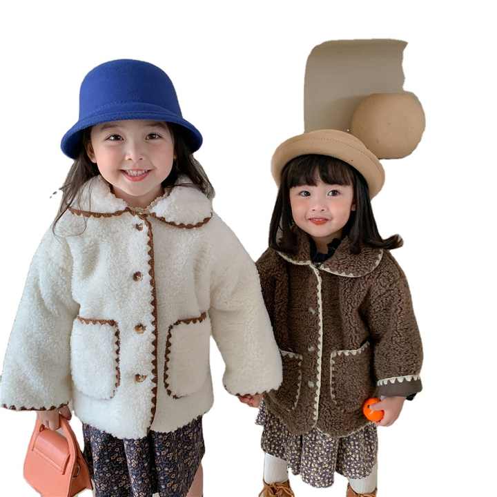fall autumn winter toddler baby girls brown beige fur jacket child kids warm plush clothing wholesale LP220