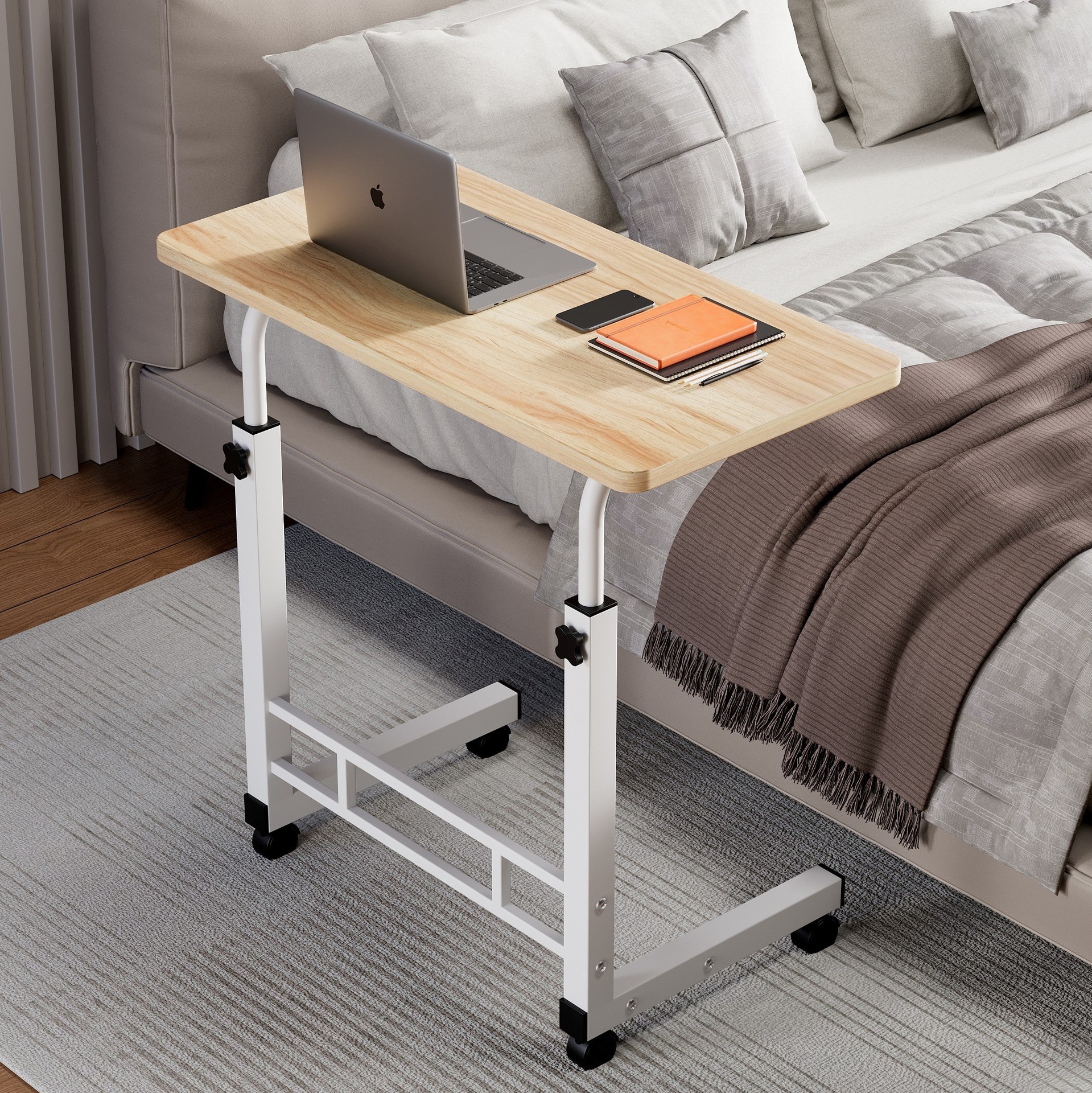 Table de chevet simple cadre blanc 80*40 noyer clair