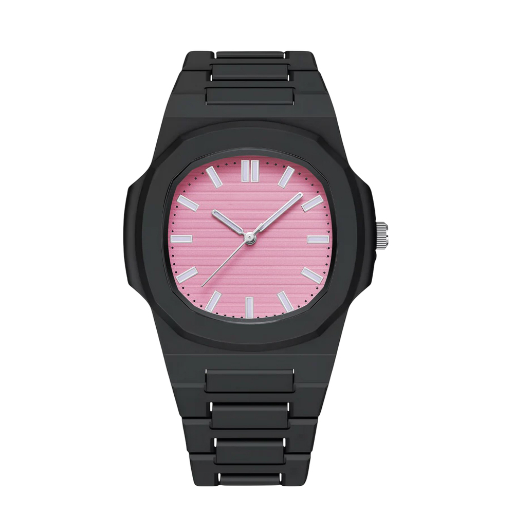 Cinturino nero, quadrante rosa