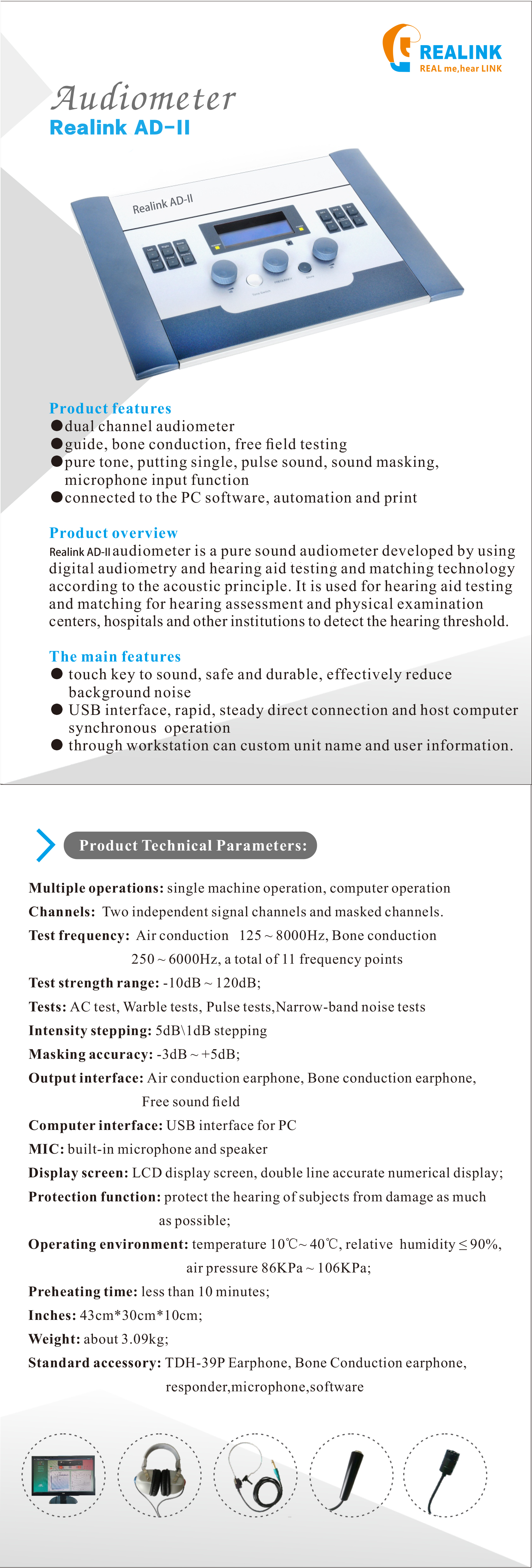 Digital Audiometer hearing aid hearing test 2channels
