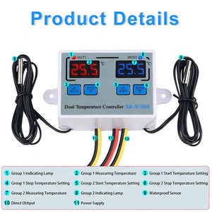 Dual Digital Thermostat <strong>Temperature</strong> <strong>Controller</strong> Two Relay Output Thermoregulator for Incubator Heating Cooling XK-W1088 12V 220V - Product Image 2
