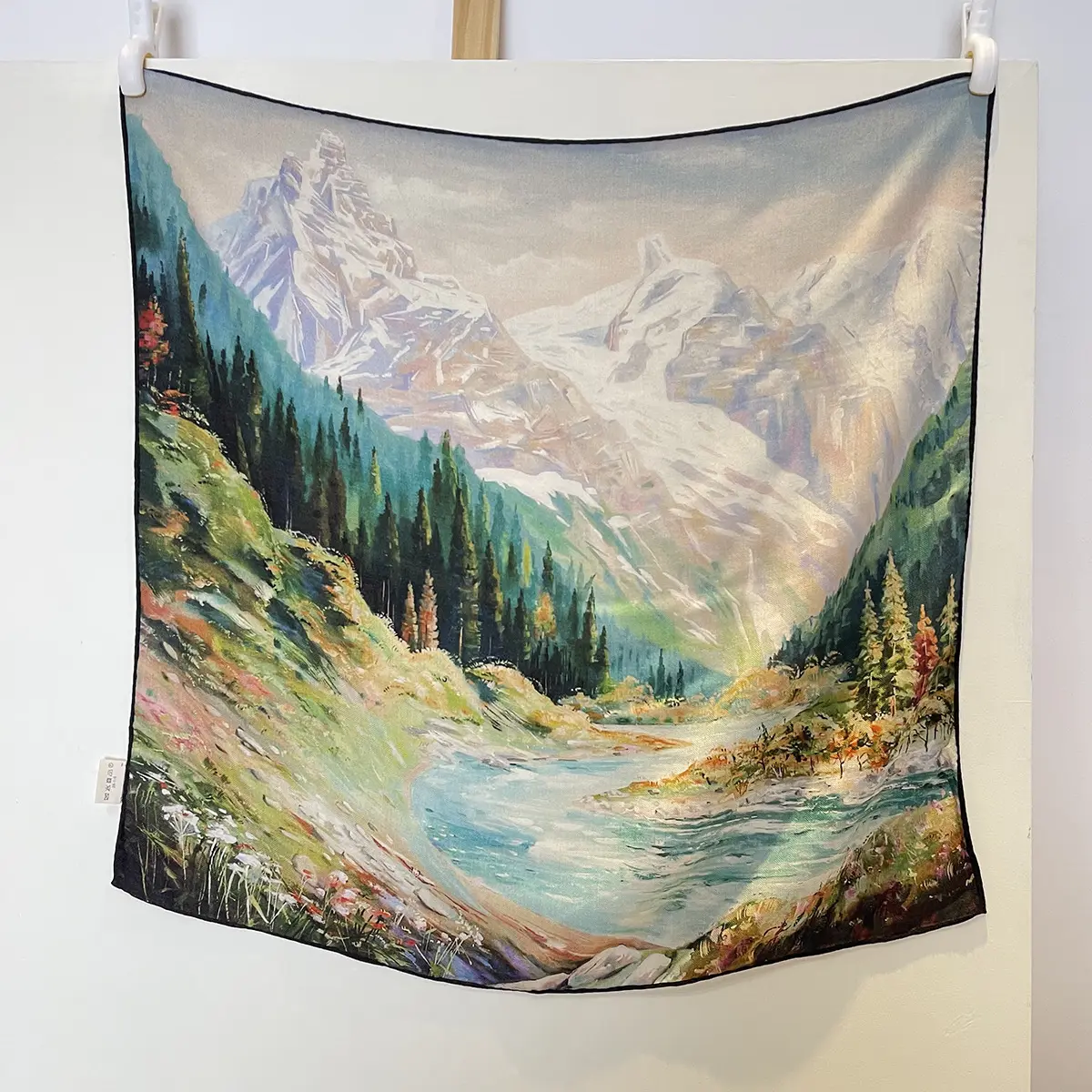 Montagne e fiumi paesaggio pittura a olio stile lana di seta autunno e inverno temperamento donna seta piazza di lana