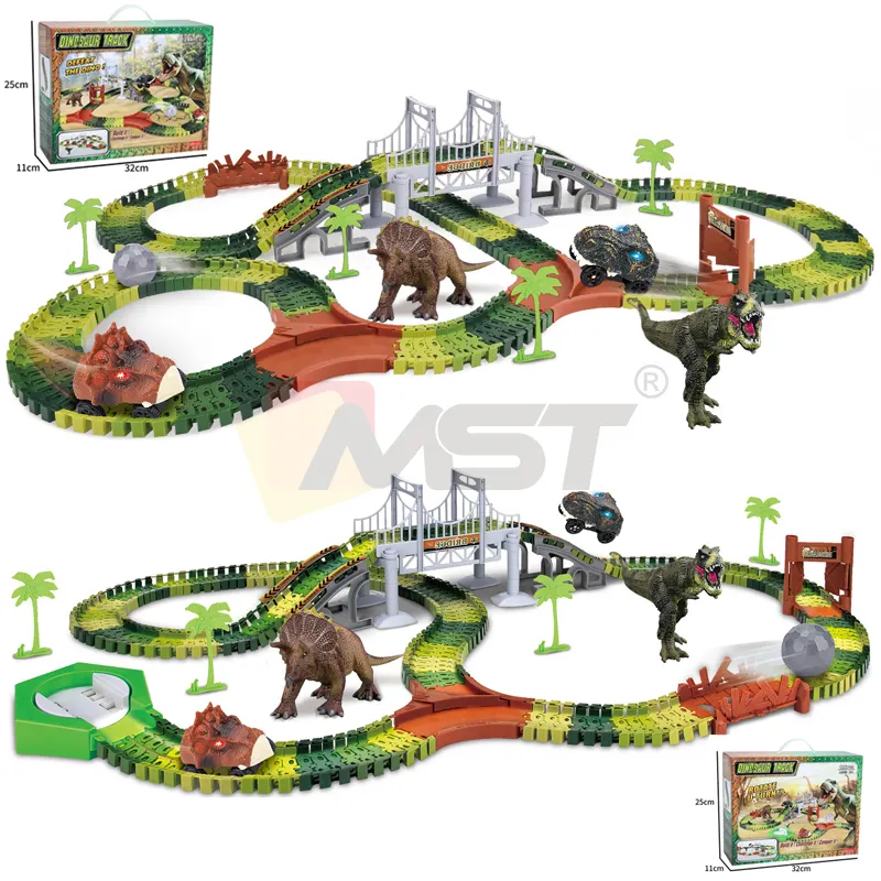 Jurassic Race Track dinosauro World Bridge crea una strada assemblata giocattolo di dinosauro giocattolo pista di dinosauro Slot Set di auto giocattolo