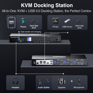 TESmart Triple Monitor KVM Switch USB C + DP + <strong>HDMI</strong> <strong>Input</strong> Support 4K60Hz MST EDID 1 <strong>Laptop</strong> &amp; 3 PCs KVM Switcher