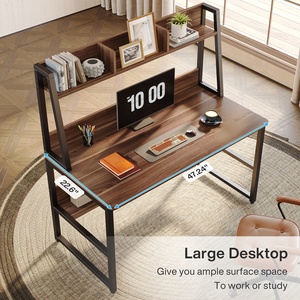 Escritorio de ordenador moderno de 47 pulgadas con estantería Hutch, mesa de escritura de estudio ajustable grande para diseño de esquina de oficina en casa - Product Image 6