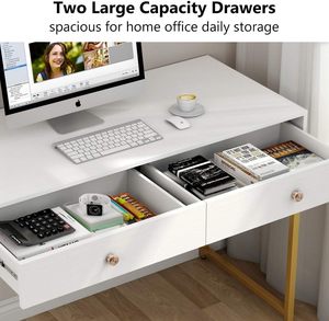 Modern <strong>Simple</strong> <strong>Computer</strong> <strong>Desk</strong> Home Office <strong>Desk</strong> Study Table Writing <strong>Desk</strong> with 2 Storage Drawers, Makeup Vanity Console Table - Product Image 5