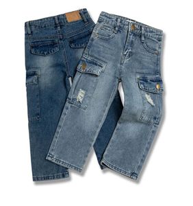 Erkek ve kız ilkbahar ve sonbahar günlük kot pantolon yüksek kalite gevşek düz tulum düğmesi ile çocuk cepler kot - Product Image 1