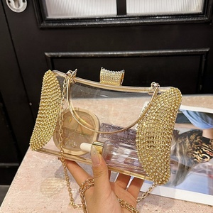 女性のためのホット販売透明チェーンバッグ高級クロスボディイブニングバッグブリンブリンダイヤモンドクラッチ