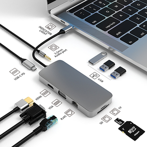 Vendita calda hub usb 10 porta supporto tutti i computer a canale di tipo c HD-MI USB3.0 USB2.0 SD TF RJ45 VGA AUDIO3.5mm frequenza Audio USB- - Product Image 1