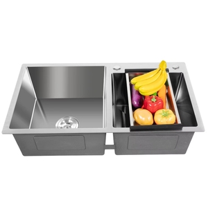 Fregadero tek <span class=keywords><strong>Ss</strong></span> Metal çift kase Undermount lavabo el yapımı standart boyut damla 304 paslanmaz çelik mutfak lavabosu
