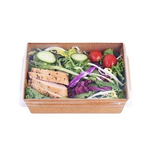 定制标志印刷一次性牛皮纸食品容器带宠物盖矩形沙拉盒带2室分隔室 - Product Image 2