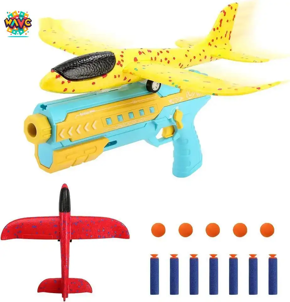 Giocattolo dell'aeroplano dei bambini con il giocattolo dell'aereo della catapulta del lanciatore per i bambini che lanciano il gioco all'aperto di espulsione di un clic dell'aereo dell'aliante della schiuma