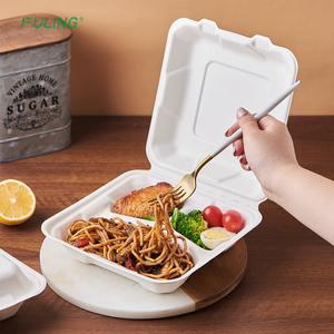 FULING Bagasse biyobozunur tek kullanımlık gıda kapları 8 inç 3 bölme, gitmek için yiyecek kutusu kapaklı kapları çıkarır - Product Image 2