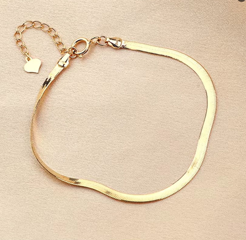 Gold flat snake slice chain bracelet