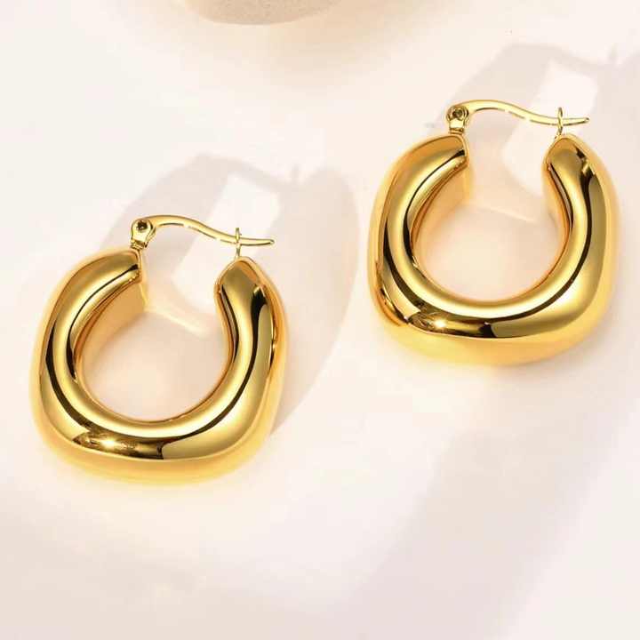 Chunky Huggie Hoop Earrings | 18K PVD Stainless Steel Gold Plated | Trendy U-Shape, Hypoallergenic, Non-Fading Jewelry for Women