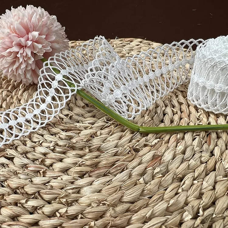 Personalizado Branco Crochet Lace Guarnição DIY Cortina Guipure Guarnição Do Laço Para Vestido Algodão Cord Lace Trimming Tecido