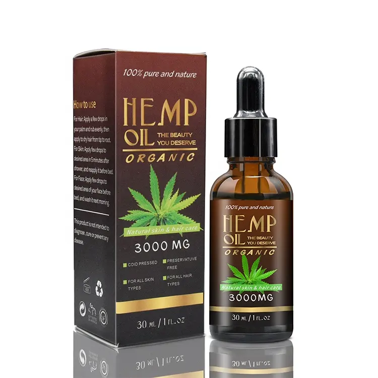 개인 상표 100% 순수 유기농 씨앗 에센셜 헤어 성장 피부 관리 세트 3000Mg Cbd 대마 오일