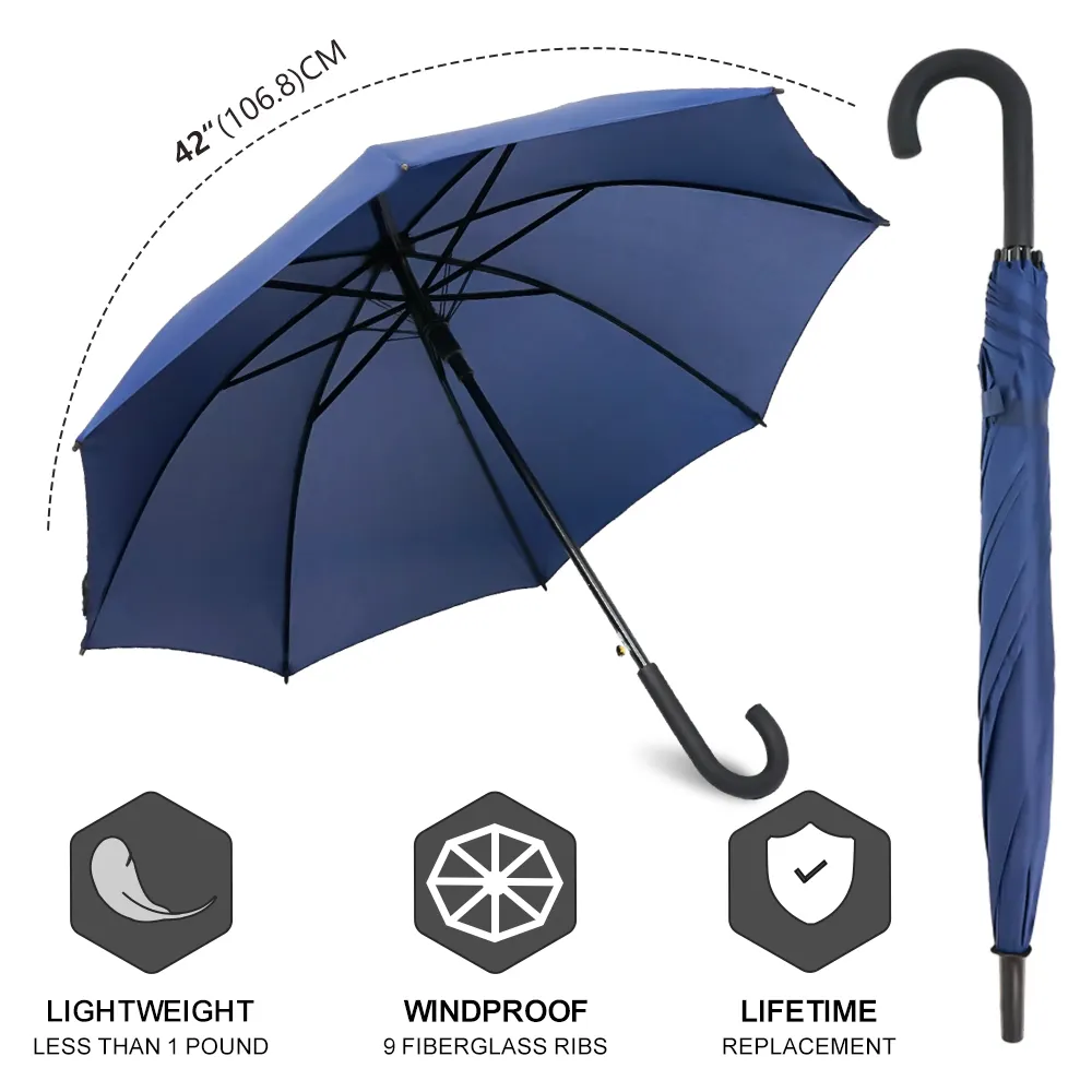 Paraguas de golf personalizado con palo automático, paraguas recto a prueba de viento para la lluvia