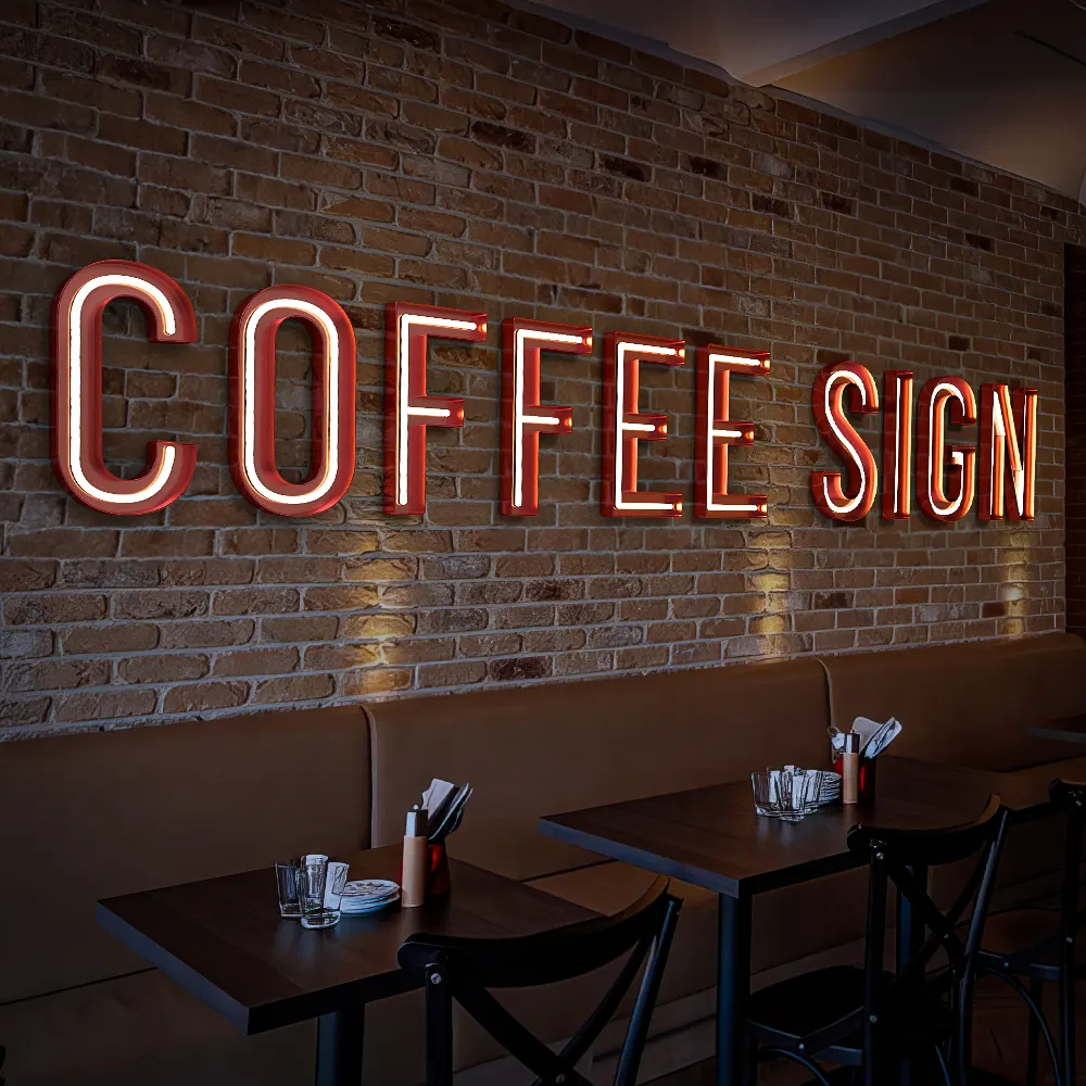 최신 3d 가게 이름 보드 회사 로고 디자인 조명 led frontlit 문자 기호 커피 사인