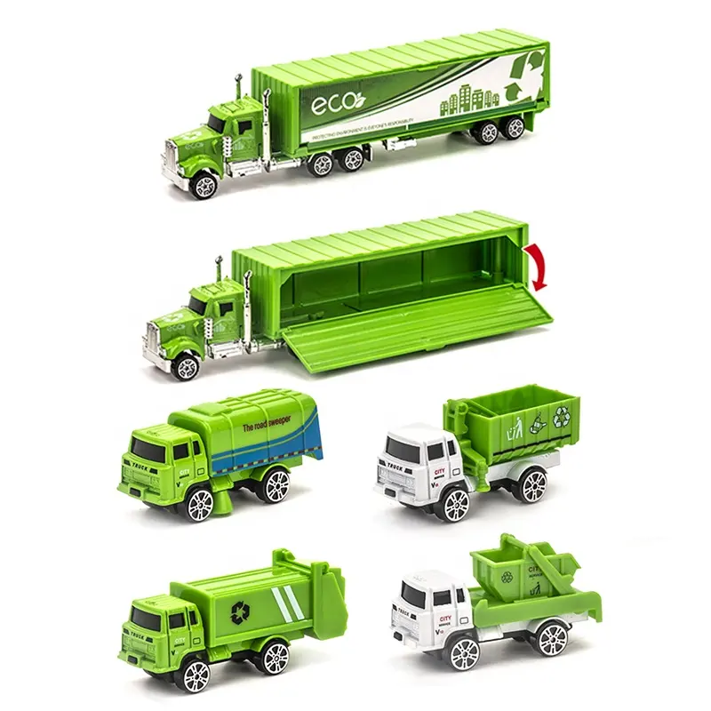 QS Novo Produto Crianças Pequenos Veículos Em Miniatura Deslizando Recipiente De Lixo Caminhão Die Casting Alloy Model Set Metal Cars Toy Para Venda