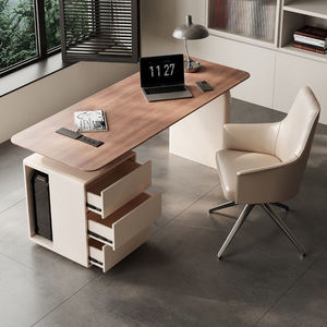 Muebles nórdicos modernos Escritorios de material de madera maciza Escritorios de oficina simples pero inteligentes Escritorios de computadora con enchufes Cajones de almacenamiento - Product Image 4