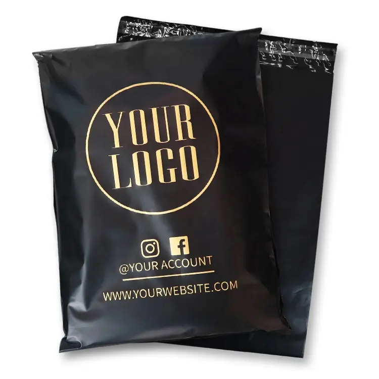 Почтовая сумка размером со склада, черная Почтовая доставка по индивидуальному заказу, почтовая упаковка с логотипом из золотой фольги, почтовая сумка